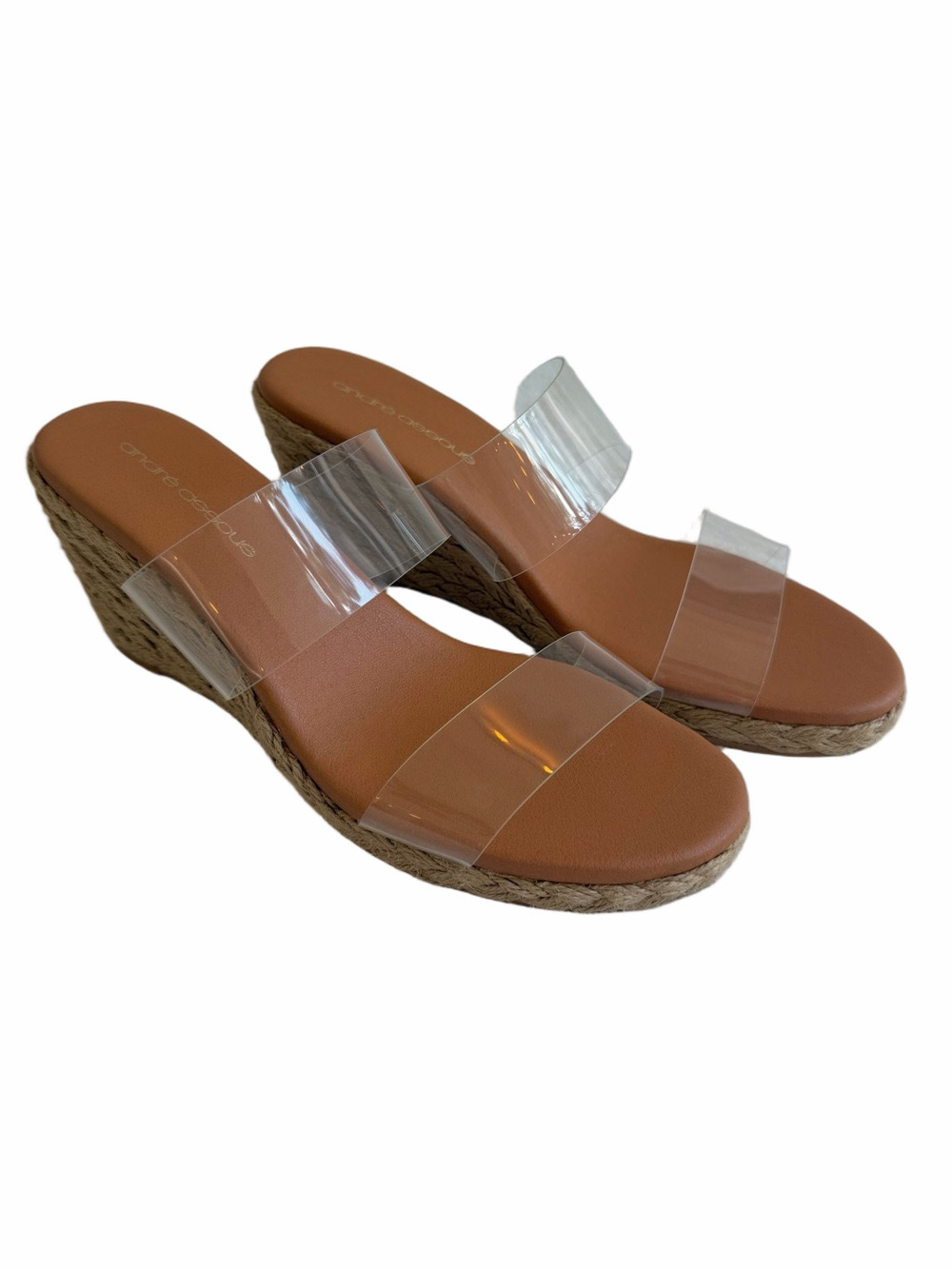 NEW ANDRE ASSOUS Bella Anfisa Espadrille Wedge Sandals Clear Size 7.5